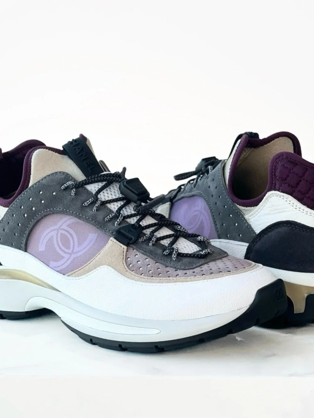 CHANEL Purple, Gray and White Suede with mess Lifestyle  Sneakers Size 6
